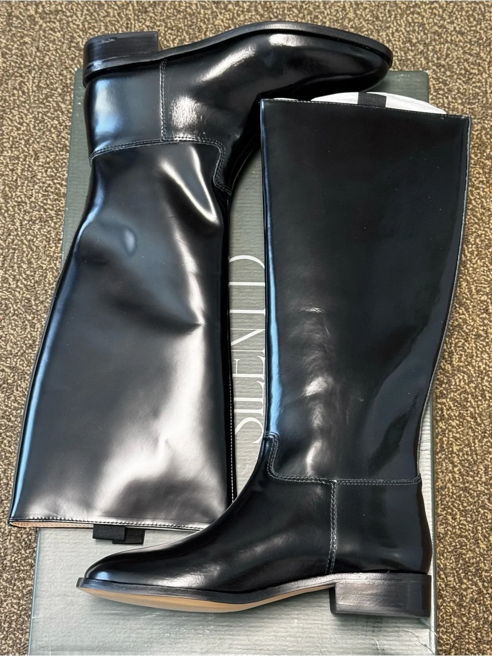 Anthropologie Silent D Black Leather Giselle Riding Boots Sz 38 EU / 7 US + Box